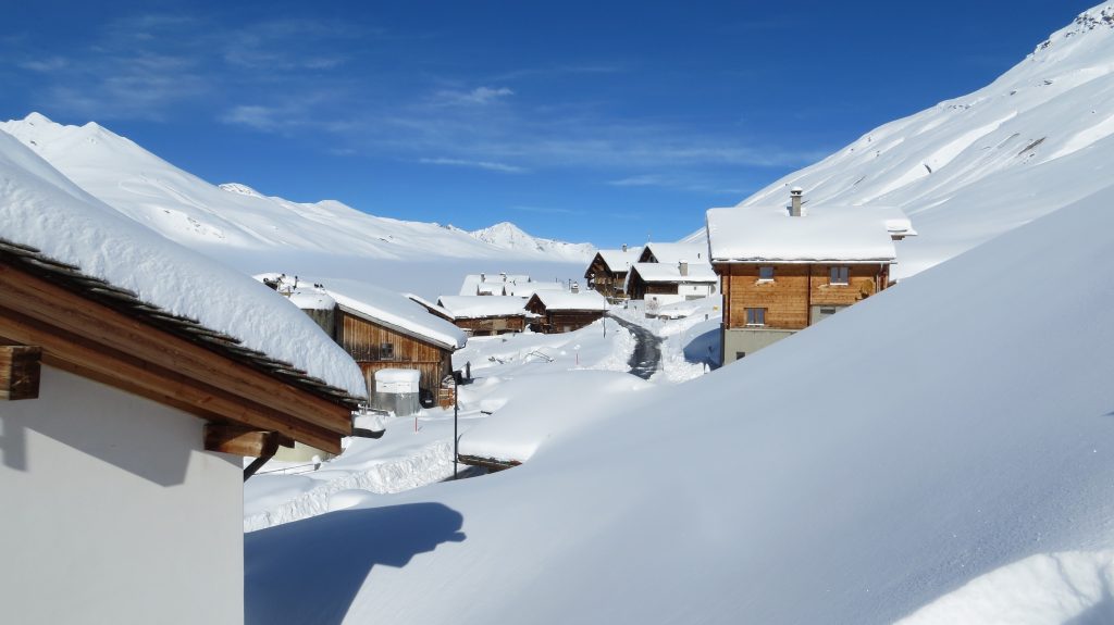 Juf Village in winter, Switzerland