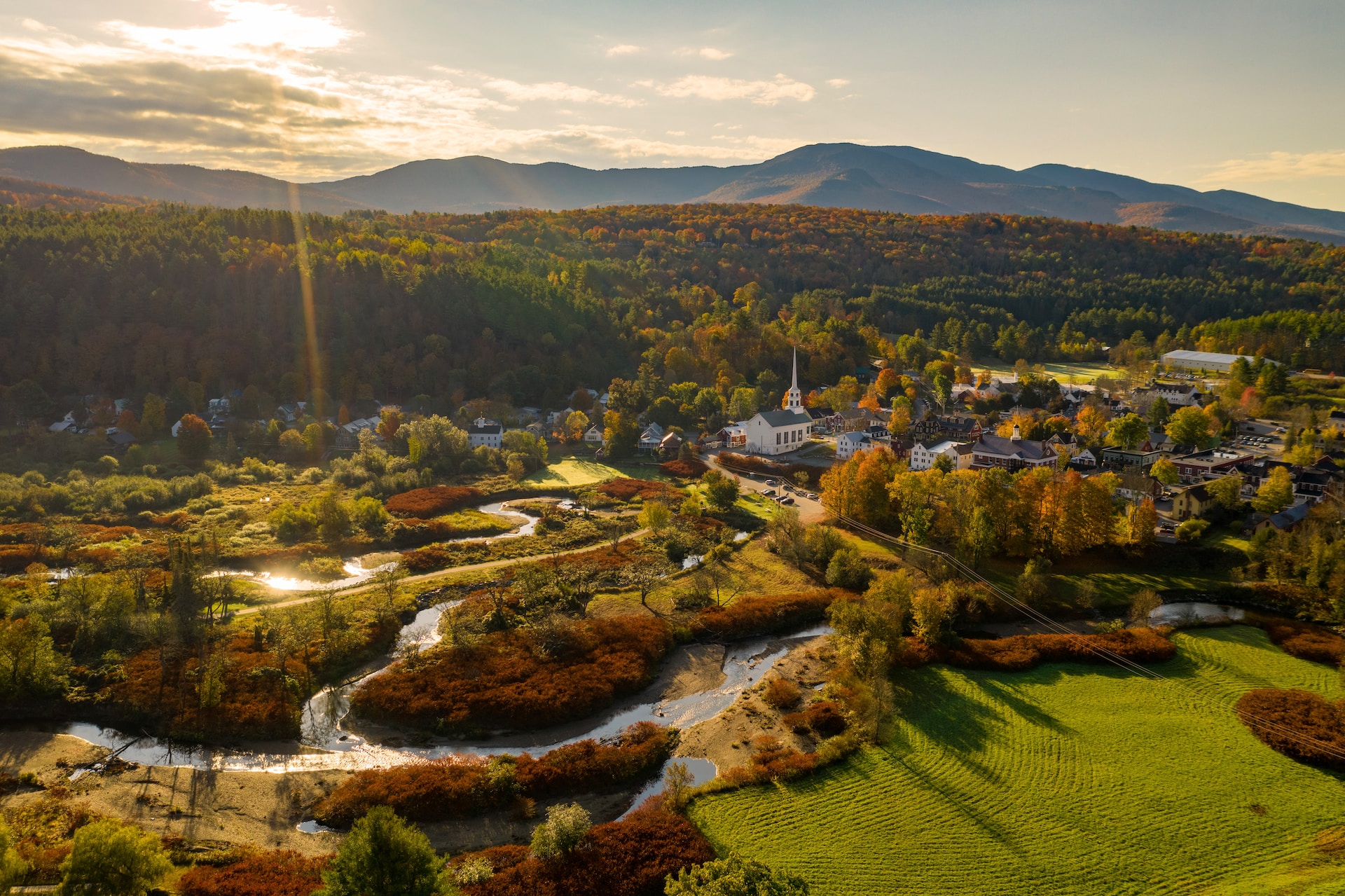 A panoramic view of Stowe in Vermont.