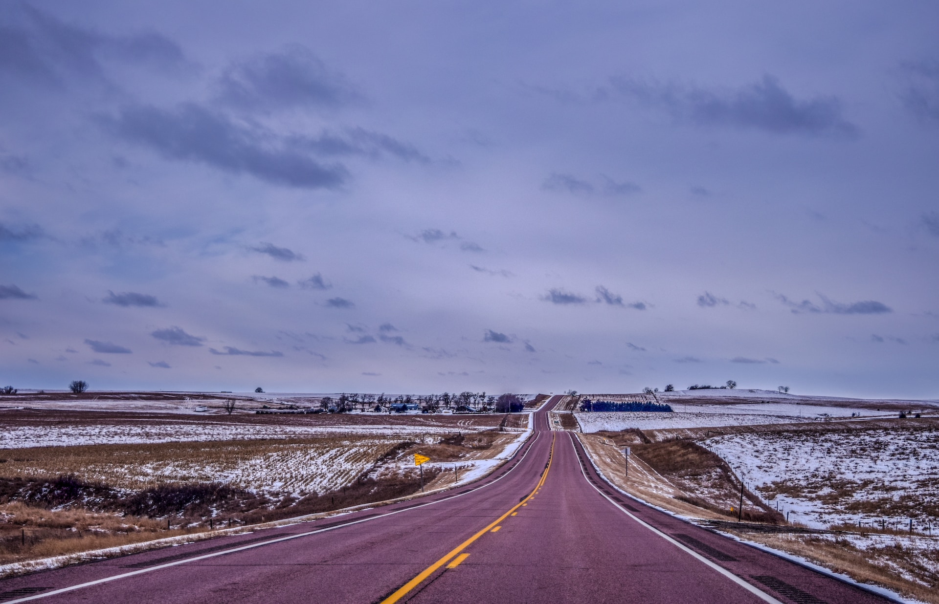 A snowy road in South Dakota.