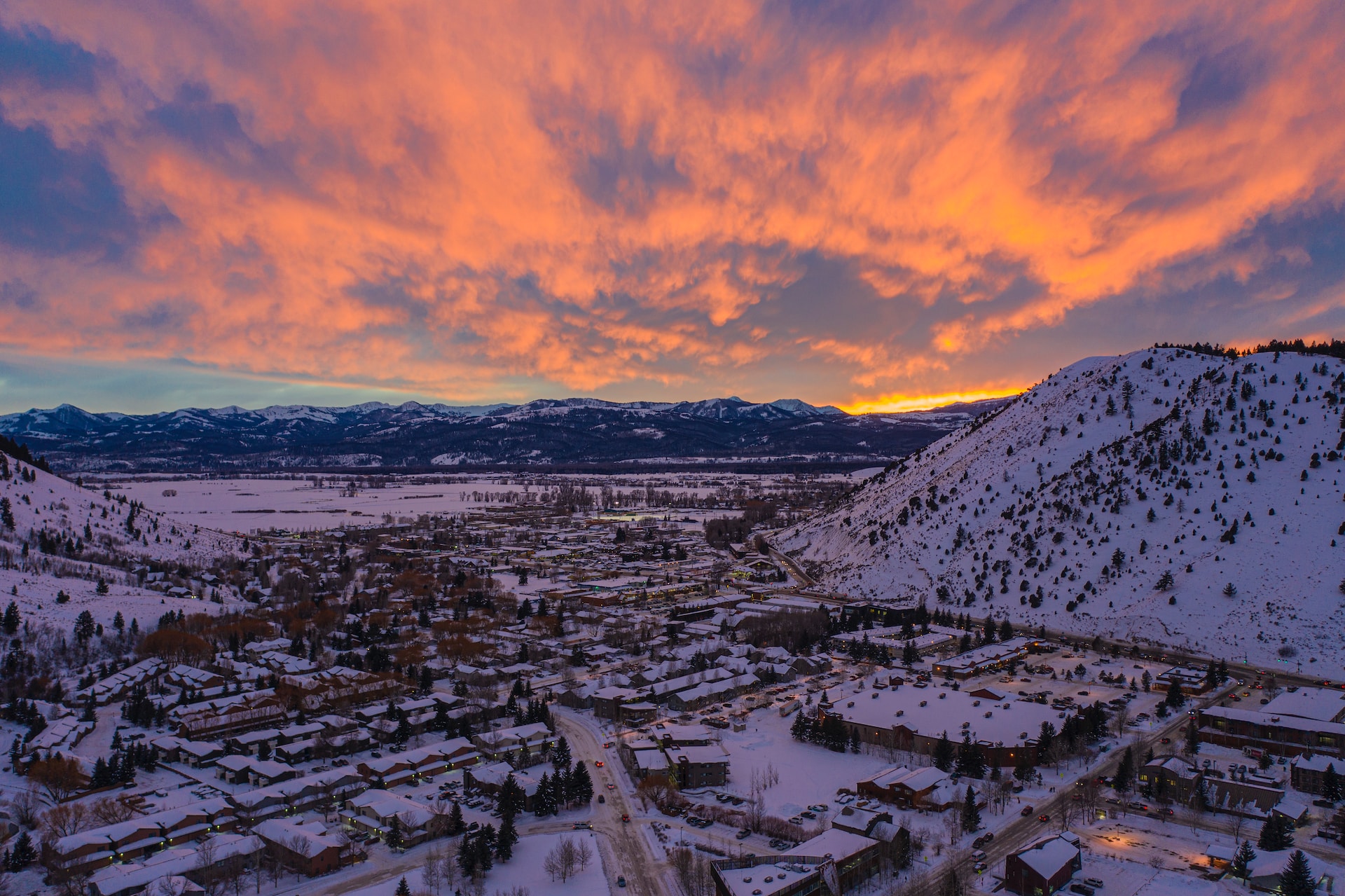 The winter sunset in Jackson Hole.